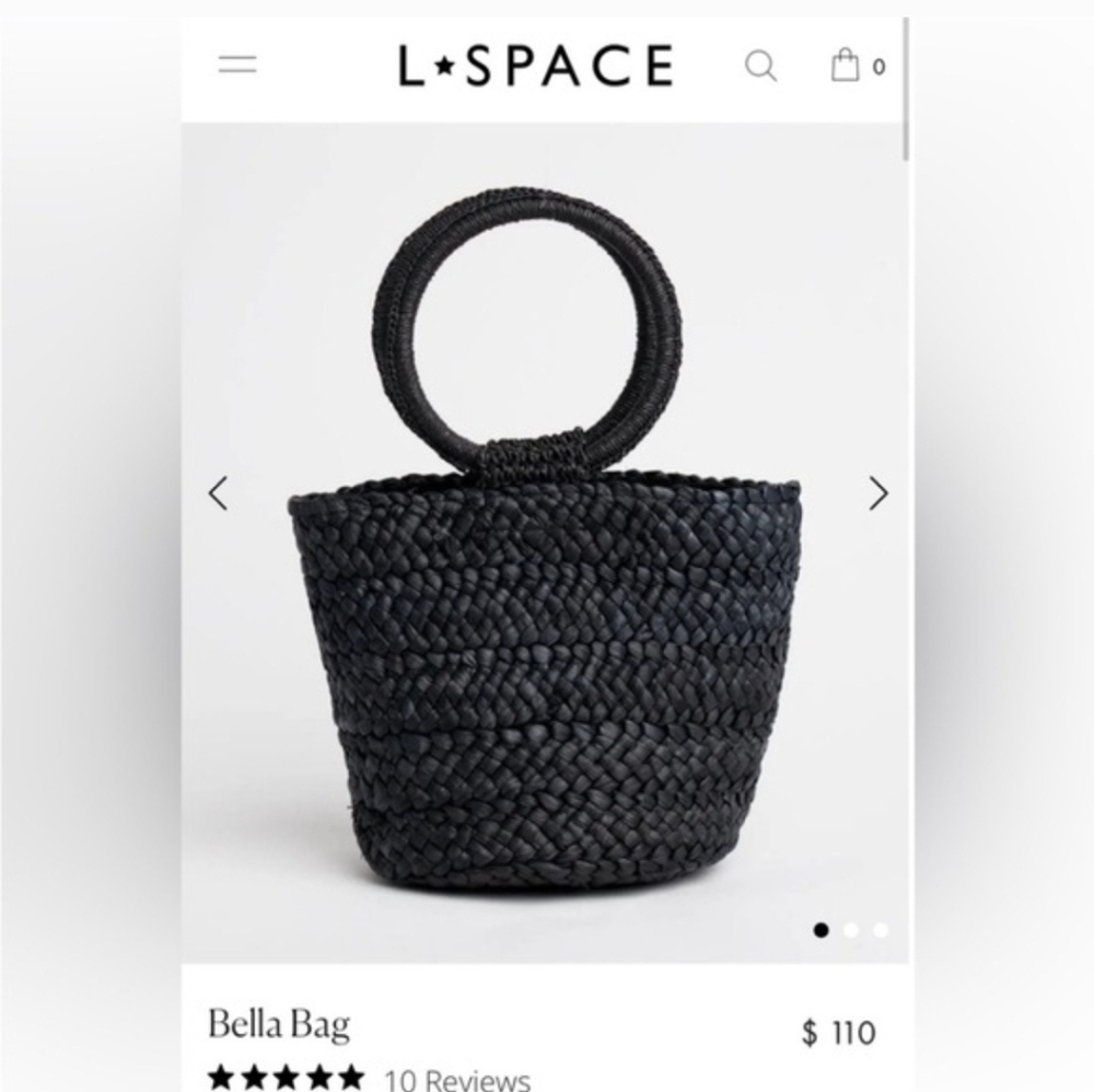 L Space Black 100% straw mini bag with ring handles